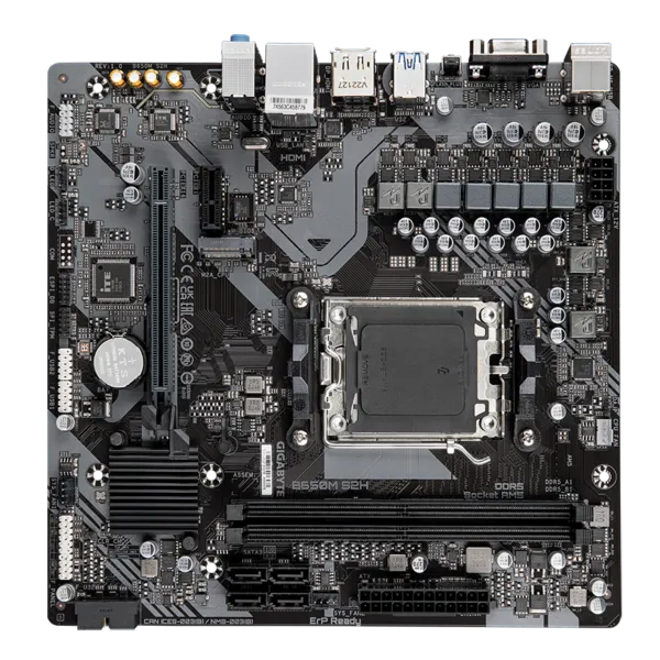 Фото GIGABYTE B650M S2H, AM5, B650, 2*DDR5, 4*SATA, 1*M.2, 2*USB 3.2, 4*USB 2.0, 1*PCIx16, 1*PCIx1, DP+HDMI, mATX