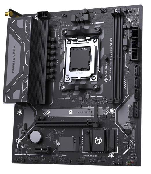 Фото MAXSUN MS-Challenger B650M WIFI, AM5, B650, 2*DDR5, 3*SATA3, M.2, 4*USB 3.2, 2*USB 2.0, 1*PCIEx16, 1*PCIEx1, DP+HDMI, mATX