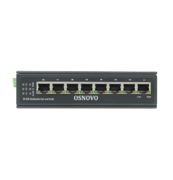 Фото OSNOVO SW-70800-I Промышленный коммутатор Gigabit Ethernet на 8GE RJ45 портов. Порты: 8 x GE (10/100/1000Base-T). Встроенная грозозащита 6кВ. Питание: 3 x входа DC12-57V(6W). БП в комплект НЕ входит.