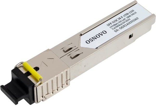 OSNOVO SFP-S1SC18-F-1550-1310 Оптический SFP Модуль. Одно волокно Single Mode. Скорость: до 155 мбит/c. Тип разъема: SC. Оптический бюджет: 18дБ. Расстояние передачи - до 20км. Рабочая длина волны,нм
