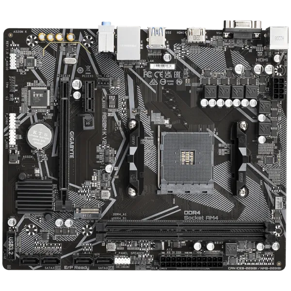 Фото GIGABYTE A520M DS3H V2, AM4, A520, 4*DDR4, 4*SATA, 1*M.2, 4*USB 3.2, 2*USB 2.0, 1*PCIx16, 1*PCIx1, DP+HDMI, mATX