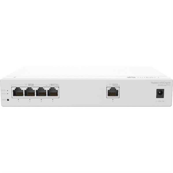 Фото HUAWEI eKit Gateway S380-L4T1T, 1*GE WAN, 4*GE LAN, up to 150 users, forwarding performance 2Gbps