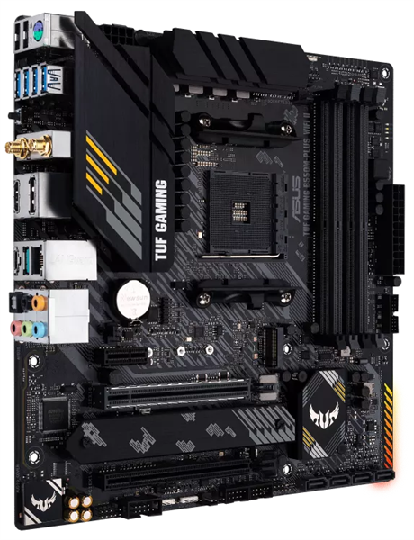 Фото ASUS TUF GAMING B550M-PLUS WIFI II, Socket AM4, B550, 4*DDR4, HDMI+DP, CrossFireX, SATA3 + RAID, Audio, 2,5Gb LAN, USB 3.2*8, USB 2.0*6, COM*1 header (w/o cable) mATX ; 90MB19Y0-M0EAY0