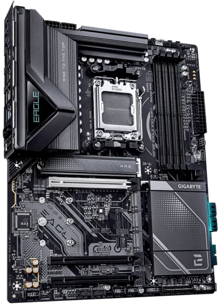 Фото GIGABYTE X870E EAGLE X3D WIFI7, AM5, X870, 4*DDR5, 4*SATA, 4*M.2, 5*USB 3.2, Type-C, 3*PCIx16, HDMI, ATX
