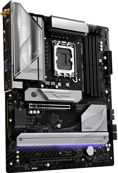 Фото ASROCK B860 LIVEMIXER WIFI, LGA1851, B860, 4*DDR5, 4*SATA, 3*M.2, 6*USB 3.2, 6*USB 2.0, Type-C, 2*PCIx16, 1*M.2 (Key E), HDMI, ATX
