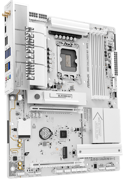 Фото ASROCK B860 Challenger WiFi White, LGA1851, B860, 4*DDR5, 4*SATA, 4*M.2, 4*USB 3.2, 2*USB 2.0, Type-C, 2*PCIx16, 1*M.2 (Key E), HDMI, ATX