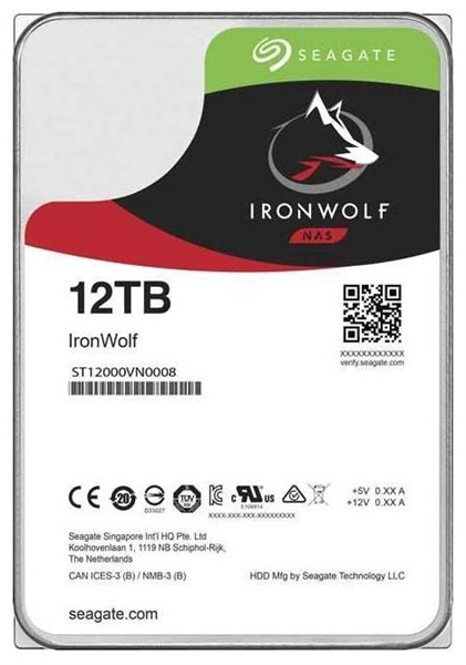 Seagate IronWolf NAS HDD 3.5" SATA 12Tb, 7200 rpm, 256Mb buffer, 512e, ST12000VN0008, 1 year