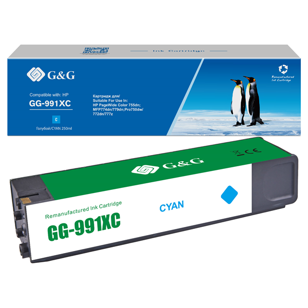 Cartridge G&G 991X для HP PageWide Managed 16 000 стр. голубой аналог X4D10AC, M0K06XC, M0J90AE гарантия 36 мес.