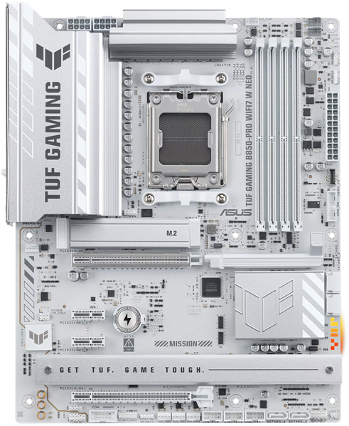 Фото ASUS TUF GAMING B850-PRO WIFI7 W NEO, AM5, B850, 4*DDR5, 4*SATA, 3*M.2, 4*USB 3.2, 2*USB 2.0, Type-C, 3*PCIx16, 2*PCIx1, DP+HDMI, ATX; 90MB1NW0-M0EAY0