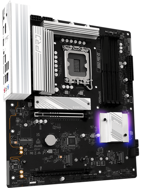 Фото ASROCK B860 PRO RS, LGA1851, B860, 4*DDR5, 4*SATA, 4*M.2, 6*USB 3.2, 2*USB 2.0, Type-C, 2*PCIx16, 1*M.2 (Key E), HDMI+DP, ATX