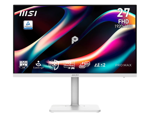 MSI PRO MAX 271PHW E14 27" 16:9 FHD(1920x1080) IPS Flat,4ms(GTG),1500:1,100M:1,300nit,HDMI,DP,2xUSB Type-A,USB Type-B,USB Type-C,Speaker,Tilt,Swivel,Height,Pivot,144Hz,White,1y w-ty