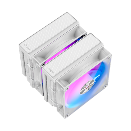 Фото Ocypus Delta A62 WH ARGB, 2x120mm ARGB FAN, Top Panel, 6 HEAT PIPES, 4-PIN PWM, 500-2000 RPM, 29DBA, HYDRO BEARING, LGA115X/1200/1700/18XX, AM4/AM5