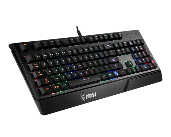 Фото Gaming Keyboard MSI VIGOR GK20, Wired, membrane Keyboard with ergonomic keycaps and wrist rest. 12 Key Anti-ghosting Capability. Water Resistant (spill-proof), Static multi-colour backlighting, Black