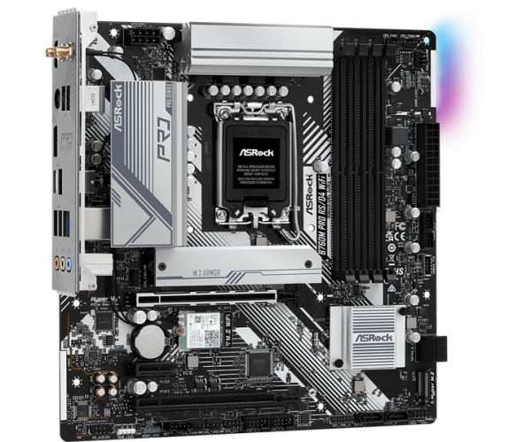 Фото ASROCK B760M PRO RS/D4 WIFI, LGA1700, B760, 4*DDR4, 4*SATA, 2*M.2, 3*USB 3.2, 2*USB 2.0, Type-C, 2*PCIx16, 1*PCIx1, 1*M.2 (Key E), HDMI+DP, mATX