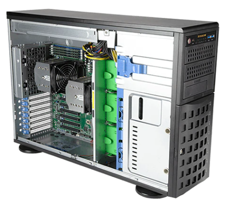 Supermicro SuperWorkstation 4U Tower 740A-T no CPU(2)3rd Gen Xeon Scalable/TDP 270W/ no DIMM(16)/SATARAID HDD(8)LFF/3x5,25/2x1GbE/6xFHHL,M2/1200W