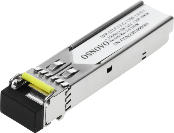 OSNOVO SFP-S1LC13-G-1550-1310-I Оптический SFP Модуль промышленный. Одно волокно Single Mode. Скорость: до 1,25 Гбит/c. Тип разъема: LC. Оптический бюджет: 13дБ. Расстояние передачи - до 20км. Рабочая