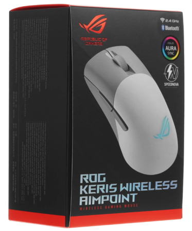 Фото ASUS ROG KERIS WIRELESS AIMPOINT, 75g, 2.4GHz RF, Bluetooth 5.1, 36K DPI sensor, 5 Programmable Button, White