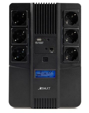 Фото (8935) Бастион SKAT-UPS AI 800ВА/480Вт/line-interactive/АКБ 9Ачx1/ 3xSchuko 3xSchuko/Дисплей/3 л.г.