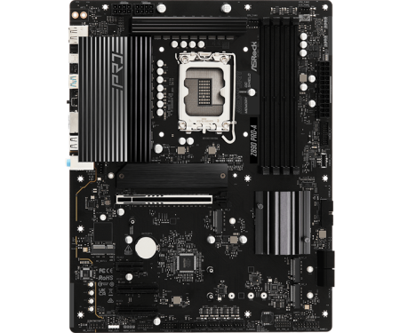 Фото ASROCK Z890 PRO-A, LGA1851, Z890, 4*DDR5, 4*SATA, 4*M.2, 4*USB 3.2, 4*USB 2.0, Type-C, 1*PCIx16, 2*PCIx4, 1*M.2 (Key E), HDMI+DP, ATX