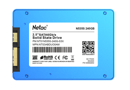 Фото Netac SSD N535S 240GB 2.5 SATAIII 3D NAND, 7mm, R/W up to 540/490MB/s, TBW 140TB, 5y wty