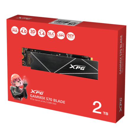 Фото ADATA GAMMIX S70 BLADE M.2 2280 NVMe PCIe 4.0 x4 2TB 7400/6800 COLOR BOX SEPARATED