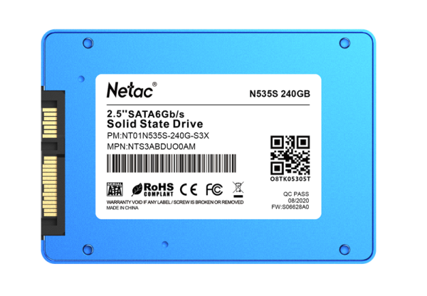 Фото Netac SSD N535S 240GB 2.5 SATAIII 3D NAND, 7mm, R/W up to 540/490MB/s, TBW 140TB, 5y wty