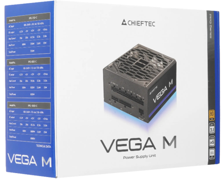 Фото Chieftec Vega M PPG-850-C (ATX 3.1, 850W, 80 PLUS GOLD, Active PFC, 135mm fan, Gen5 PCIe, Full Cable Management) Retail
