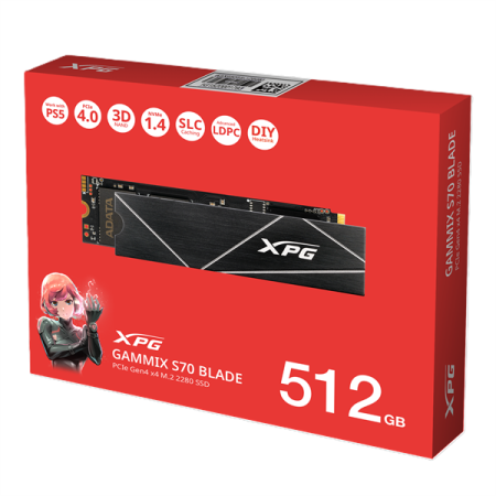 Фото ADATA GAMMIX S70 BLADE M.2 2280 NVMe PCIe 4.0 x4 512GB 7200/2600 COLOR BOX SEPARATED