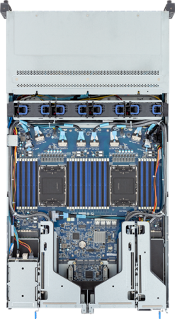 Фото Gigabyte Server Platform R283-S98 / 2U / 2xIntel (Gen 4/5) / 2xHS / 32xDIMM / 8xSFF NVMe/SATA/SAS + 16xSFF SATA/SAS + 2xSFF SATA/SAS / 2x1GbE / 2xOCP 3.0 / 4xFHHL / 2x2000W / Rails / 1Y