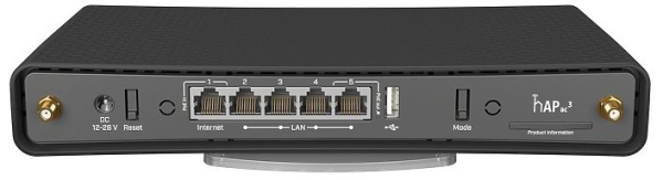 Фото MikroTik hAP ac3 with 4-core 716 MHz CPU, 256MB RAM, 5 x Gigabit LAN (PoE-out on port#5), two wireless interfaces (built-in 2.4Ghz 802.11b/g/n two chain, built-in 5Ghz 802.11ac two chain), 3dBi 2.4GHz