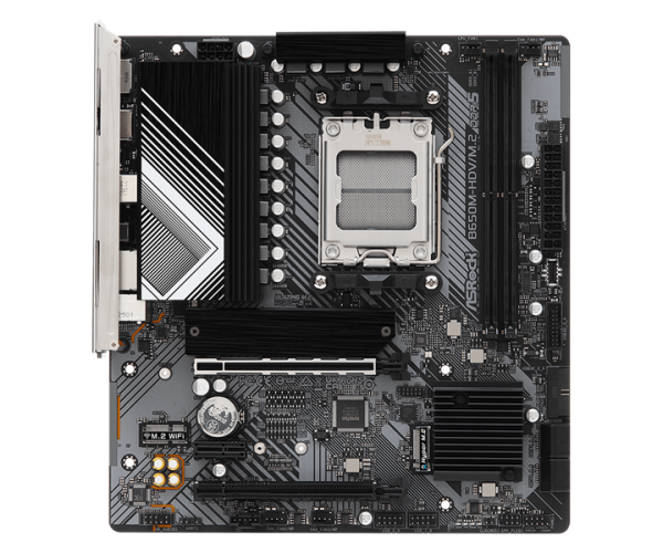 Фото ASROCK B650M-HDV/M.2, AM5, B650, 2*DDR5, 4*SATA, 2*M.2, 2*USB 3.2, 4*USB 2.0, Type-C, 2*PCIx16, 1*PCIx1, 1*M.2 (Key E), HDMI+DP, mATX