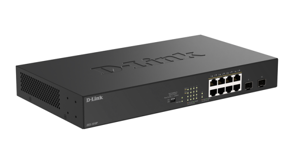 Фото D-Link Конфигурируемый PoE-коммутатор, 8х1000Base-T PoE, 2x1000Base-X SFP, PoE-бюджет 125 Вт, дальность PoE до 250 м, DIP-переключатель, корпус металл