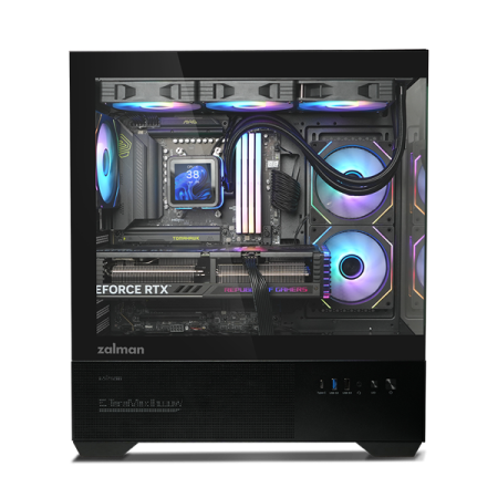 Фото ZALMAN CHRONIX V2, ATX, BLACK, WINDOW, 1xCombo (3.5’’ or 2.5’’), 1x3.5’’HDD, 2x2.5’’SSD, 1xUSB2.0, 1xUSB3.0, 1xUSB Type-C, SIDE 2x120mm ARGB, REAR 1x120mm ARGB