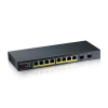 Фото PoE+ Zyxel GS1100-10HP, 8xGE PoE+, 2xSFP, настольный, бесшумный, бюджет PoE 130 Вт, Kensigton lock