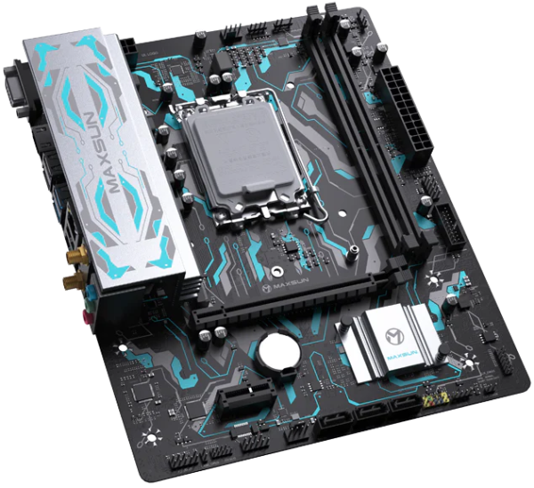 Фото MAXSUN MS-B760M GAMING WIFI GANK V2, LGA1700, B760, 2*DDR5, 3*SATA3, M.2, 2*USB 3.2, 4*USB 2.0, 1*PCIEx16, 1*PCIEx1, VGA+HDMI, mATX