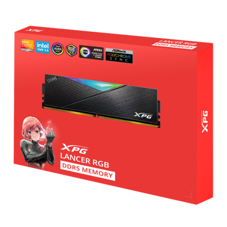Фото ADATA LANCER RGB DDR5 DIMM 32GB 7200MHz 2*16GB 34-46-46 1.4V BLACK DUAL COLOR BOX