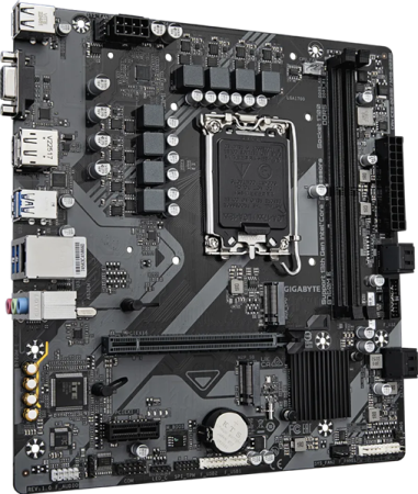 Фото GIGABYTE B760M E, LGA1700, B760, 2*DDR5, 4*SATA, 2*M.2, 4*USB 3.2, 2*USB 2.0, 1*PCIx16, 1*PCIx1, HDMI+DP, mATX