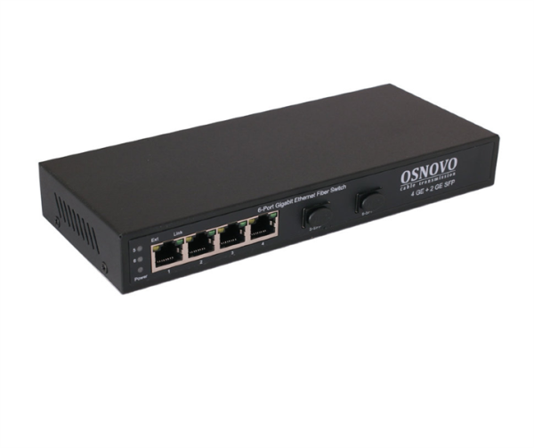 OSNOVO SW-7042 Коммутатор Gigabit Ethernet на 4 RJ45 + 2 SFP. Порты: 4 x GE (10/100/1000Base-T), 2 x GE SFP (1000Base-FX). В комплекте БП DC12V(1A). Встроенная грозозащита 3кВ. Возможно крепление на с