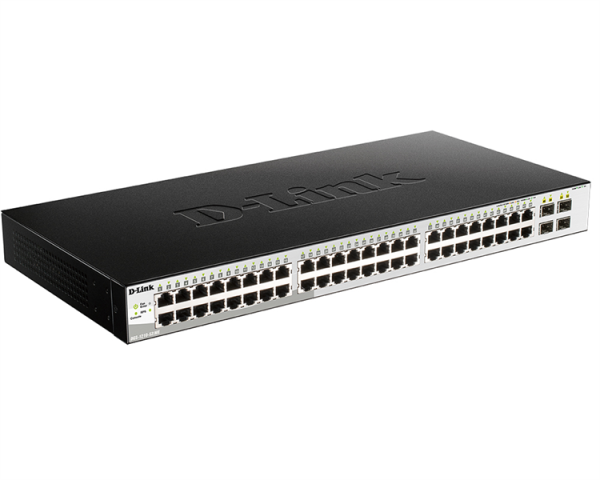 Фото D-Link Управляемый L2 коммутатор, 48x1000Base-T, 4x1000Base-X SFP, защита от статического электричества до 6 кВ, CLI, консольный порт RJ-45, RPS, поддержка Dying Gasp, мониторинг статуса питания комму