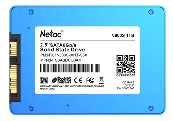 Фото Netac SSD N600S 1TB 2.5 SATAIII 3D NAND, 7mm, R/W up to 560/520MB/s, TBW 560TB, 5y wty