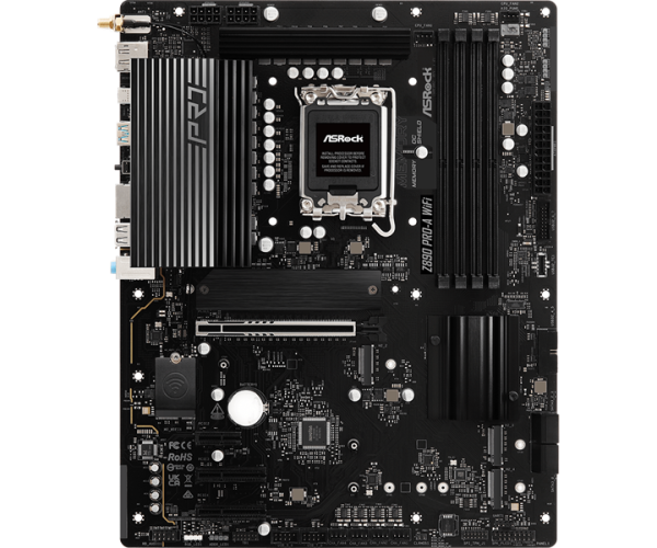 ASROCK Z890 PRO-A WIFI, LGA1851, Z890, 4*DDR5, 4*SATA, 4*M.2, 4*USB 3.2, 4*USB 2.0, Type-C, 1*PCIx16, 2*PCIx4, 1*M.2 (Key E), HDMI+DP, ATX