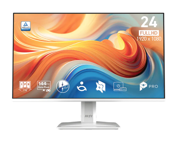 MSI PRO MP243W E14 23.8" 16:9 FHD(1920x1080) IPS Flat,4ms(GTG),1500:1,100M:1,300nit,178/178,HDMI, DP, Speaker,Tilt,VESA,144Hz,White,1y war-ty