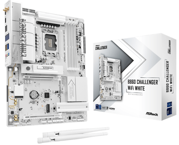 ASROCK B860 Challenger WiFi White, LGA1851, B860, 4*DDR5, 4*SATA, 4*M.2, 4*USB 3.2, 2*USB 2.0, Type-C, 2*PCIx16, 1*M.2 (Key E), HDMI, ATX
