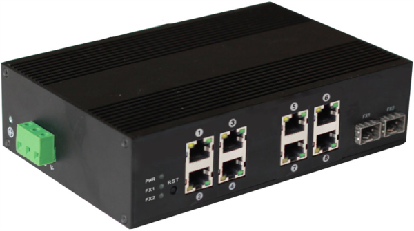 Фото OSNOVO SW-60802/IC Промышленный PoE коммутатор на 10 портов. Порты: 8 x FE (10/100Base-T) с PoE (до 25W) + 2 x GE SFP (1000Base-X). Вход для резервного питания. Встроенная грозозащита. Соответствует с
