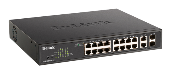 Фото D-Link EasySmart L2 Switch 16х1000Base-T PoE, 2xCombo 1000Base-T/SFP, PoE Budget 130W