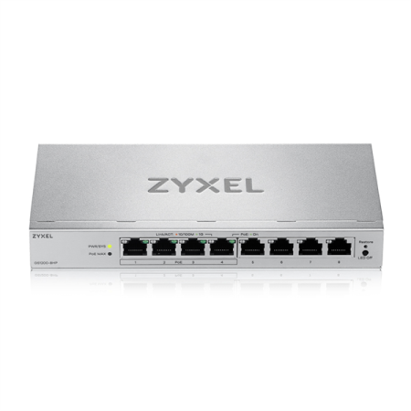 Фото Web Smart L2 коммутатор Zyxel GS1200-8HPv3, 8xGE (4xPoE+), бюджет PoE 68 Вт, настольный, бесшумный