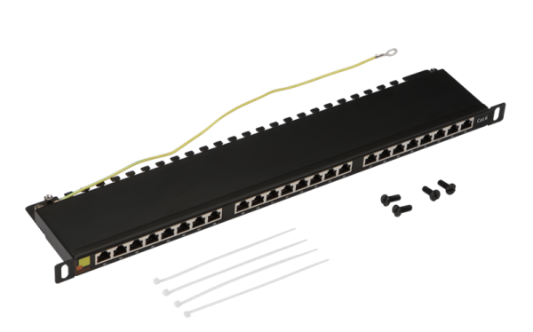 Патч-панель 19 компактная, экранированная, 24 порта RJ45, кат.6, 0.5U, с задним органайзером