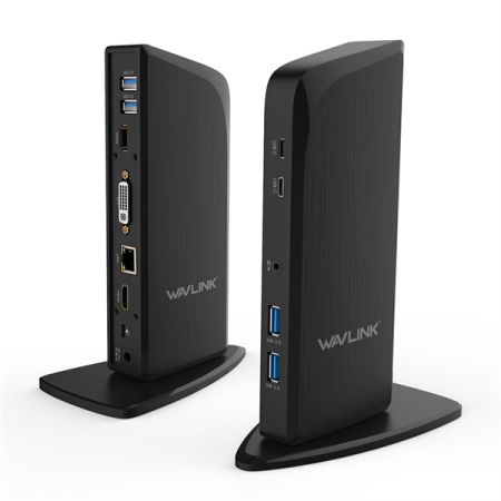 Фото Docking Station WAVLINK USB-C&USB3.0 Universal with 65W PowerDelivery Include 20V/5A PowerAdapter/4xUSB3.0/2xUSB-C/1xHDMI 4K 30HZ/1xHDMI 2K 50HZ/1xDVI/DVItoVGA adapter/1xGigabit LAN/1xAudio In/Out