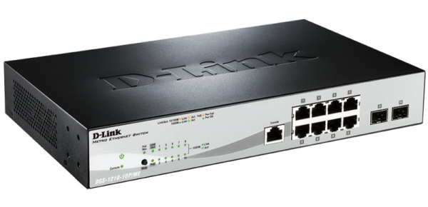 Фото D-Link Управляемый L2 PoE-коммутатор, 8x1000Base-T PoE, 2x1000Base-X SFP, PoE-бюджет 78 Вт, защита от статического электричества до 6 кВ, CLI, консольный порт RJ-45