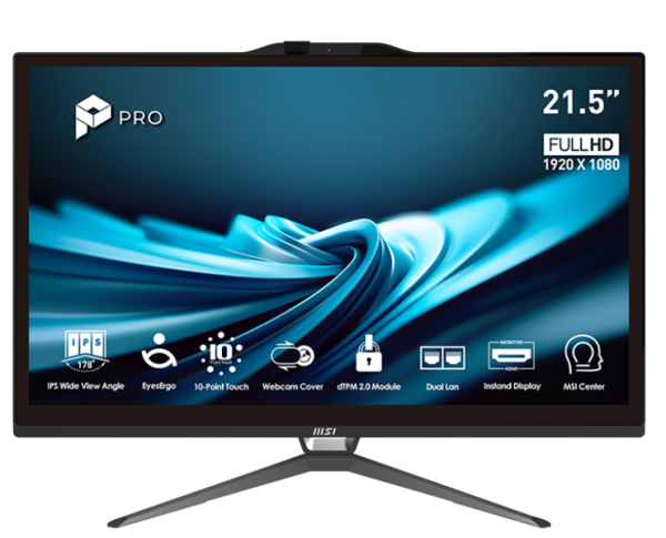 MSI Pro AP222T 14M AiO 21,5" FHD (1920x1080) IPS Multi-touch, Core i5-14400 (2.5GHz),16Gb DDR5(8GBx2),512GB SSD, TPM, Intel UHD,WiFi,BT,camera,Wired KB&mouse Eng/Rus,noOS,1y w-ty,Black